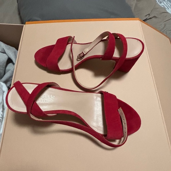 Kate Spade Red Suede Heeled Sandals - Picture 1 of 2
